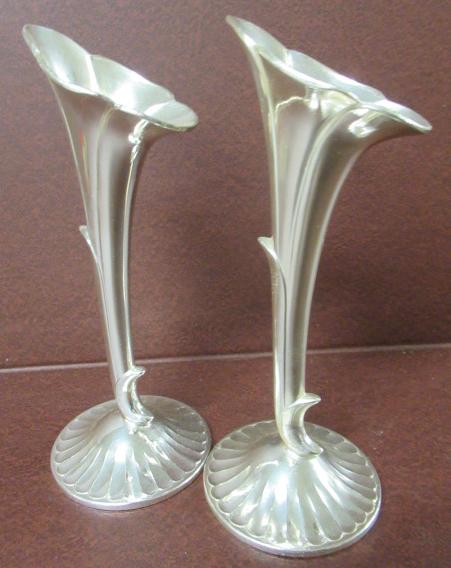 PAIR OF SILVER PLATED VASES Image