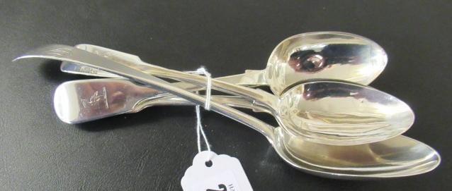 IRISH SILVER DESSERT SPOON TWO OTHERS AND A TABLE SPOON Image