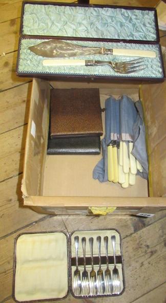 BOX WITH CASED SET OF EPNS CUTLERY  ETC Image