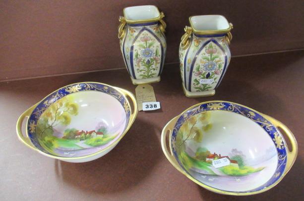 PAIR OF NORITAKE VASES AND TWO BOWLS Image