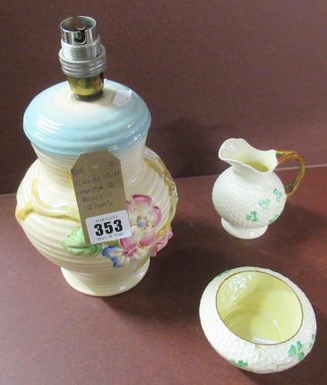 CLARICE CLIFF LAMP AND  BELLEEK  SUGAR AND CREAM Image