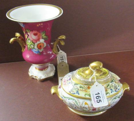 COALPORT SAUCE TUREEN AND COVER (RESTORED) AND A VASE Image
