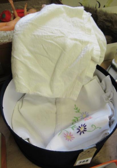 VELVET HAT BOX WITH EDWARDIAN CLOTHING ETC Image