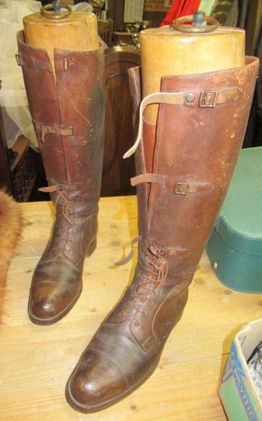 BROWN LEATHER RIDING BOOTS AND SHOE TREES Image