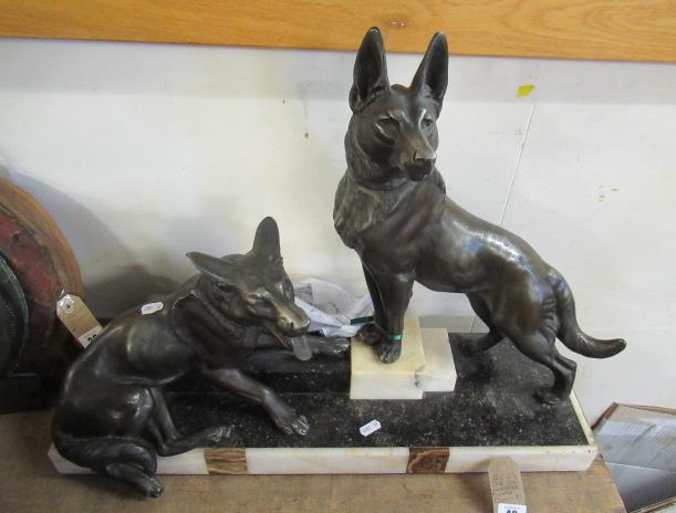PAIR OF DOGS ON MARBLE PLINTH Image
