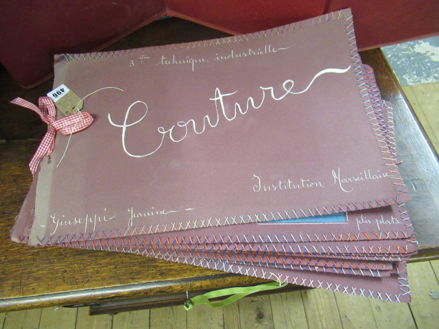 VINTAGE 1950'S FRENCH STUDENTS SAMPLE BOOK INCLUDING POCKETS AND REPAIRS Image