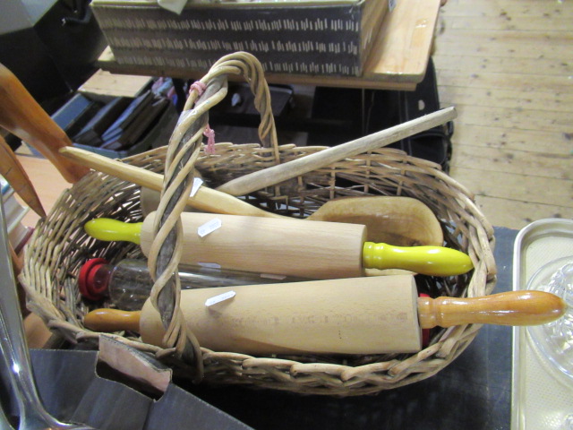 WICKER BASKET OF VINTAGE ROLLING PINS Image