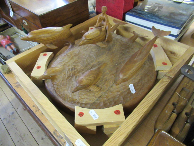 LARGE WOODEN SCULPTURE    BOY AND DOLPHIN Image