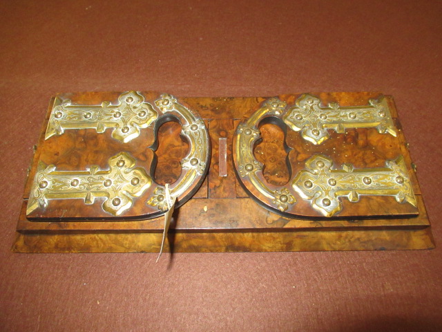 BURR WALNUT AND BRASS BOOK SLIDE Image