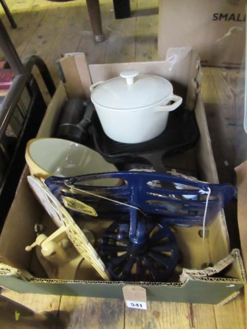 BOX INCLUDING CAST IRON BOOK STAND ETC Image