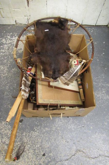 BOX OF NATIVE AMERICAN ARTIFACTS INCLUDING MAPS Image