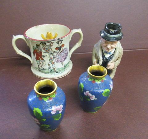 PAIR OF CLOISONNE VASES  ROYAL DOULTON JUG AND A LOVING CUP Image