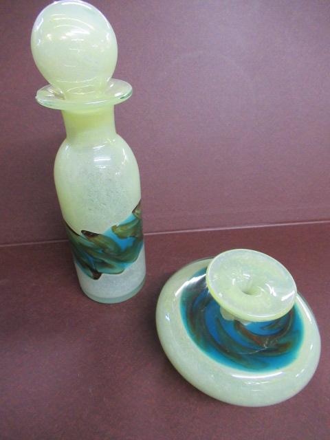 GREEN GLASS BOTTLE AND VASE Image