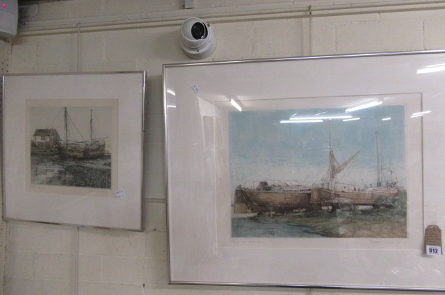TWO SIGNED PRINTS OF BEACHED BOATS BY MICHAEL CHAPLIN RE Image
