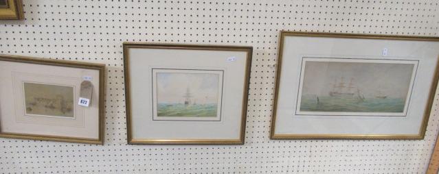 TWO  SHIP WATERCOLOURS  INITIALLED W.T.S AND ANOTHER Image