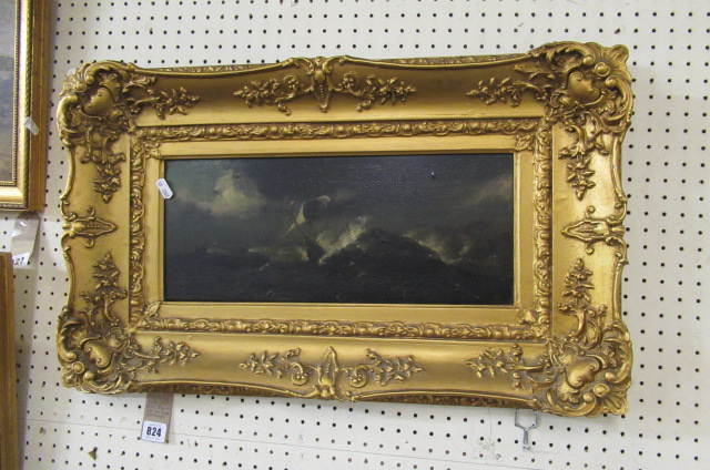 GILT FRAMED OIL ON BOARD SEASCAPE LABELLED CLAUDE VERNET 1714-1789 Image