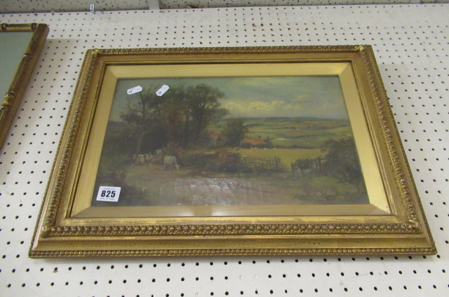 GILT FRAMED OIL OF CATTLE ON LANE SIGNED HENRY SCARSH ; Image