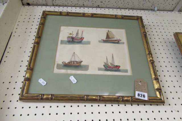 FOUR ANTIQUE PAINTINGS OF CHINESE JUNKS IN ONE FRAME Image