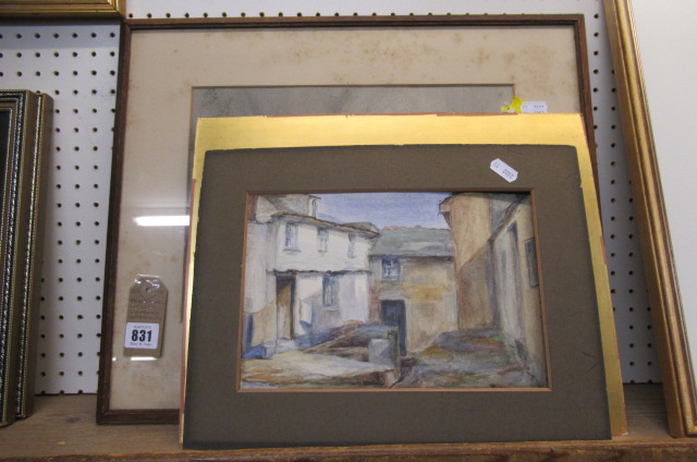ARCHITECTURAL PICTURE AND TWO UNFRAMED WATERCOLOURS Image