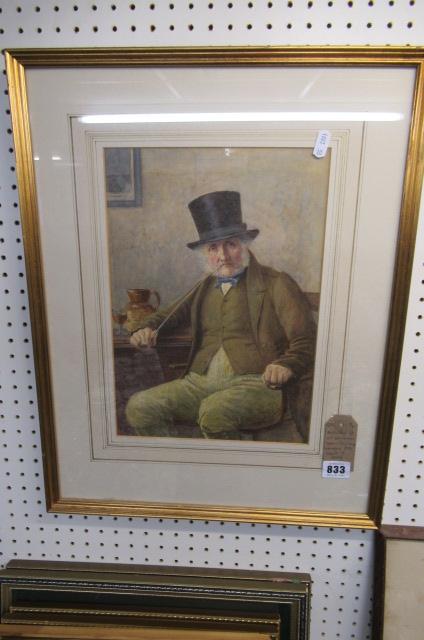 WATERCOLOUR OF GENTLEMAN SMOKING CHURCHWARDEN PIPE SIGNED H TERRY Image