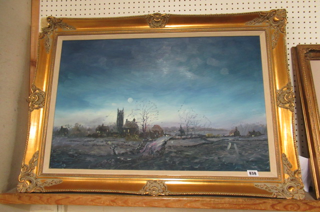 OIL ON BOARD MOONLIT SCENE Image