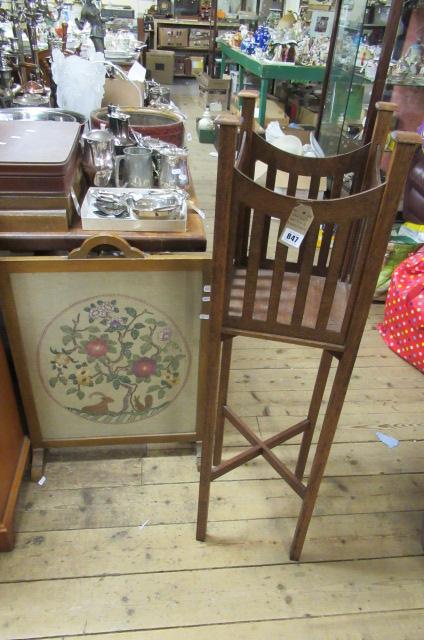 OAK PLANT STAND AND A FIRE SCREEN Image