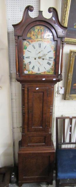 MAHOGANY CASED PAINTED DIAL LONGCASE CLOCK BY D WHERL DUNDEE Image