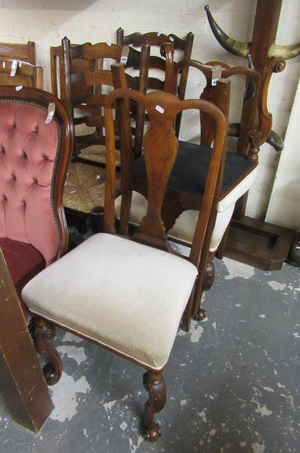 THREE WALNUT INLAID DINING CHAIRS Image