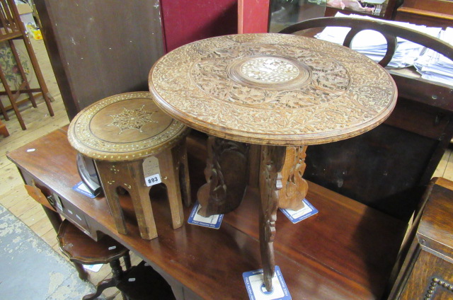 TWO SMALL CARVED INLAID TABLES Image