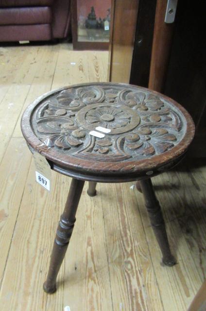 CARVED THREE LEGGED STOOL Image