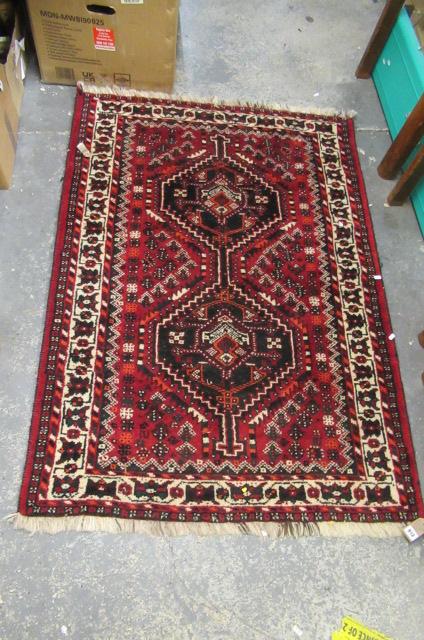 RED AND CREAM FRINGED RUG Image