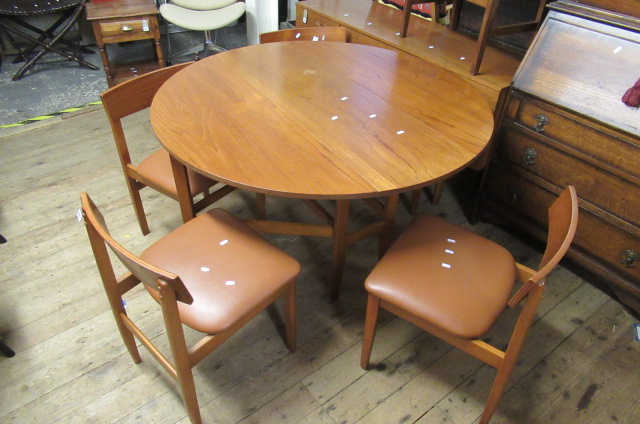 TEAK DROP LEAF DINING TABLE AND FOUR CHAIRS Image