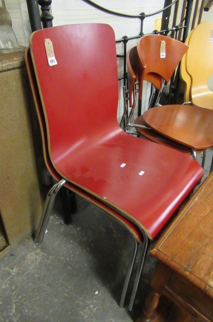 TWO RED BENTWOOD AND CHROME CHAIRS Image