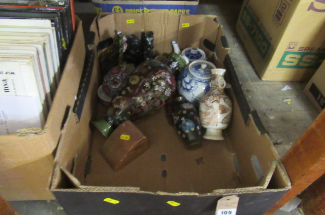 BOX OF CLOISONNE AND OTHER ORIENTAL ITEMS  Image