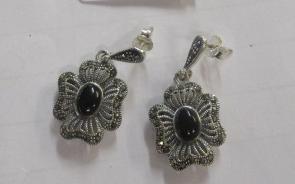 PAIR OF SILVER JET AND MARCASITE EARRINGS Image