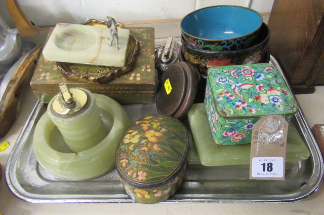 TRAY OF PAPIER MACHE  ONYX AND WOOD ITEMS Image