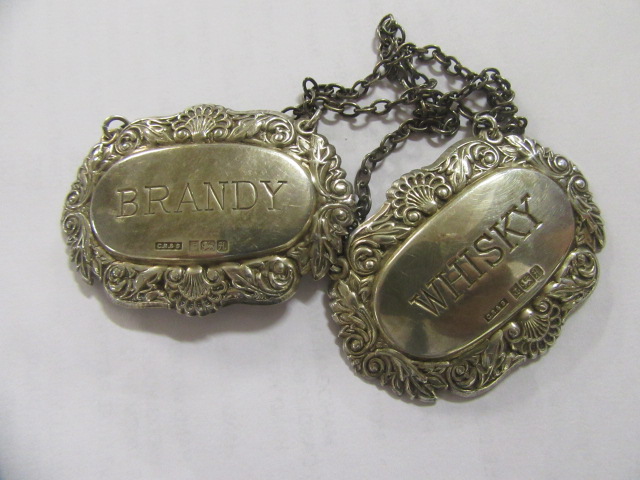 PAIR OF SILVER DECANTER LABELS Image