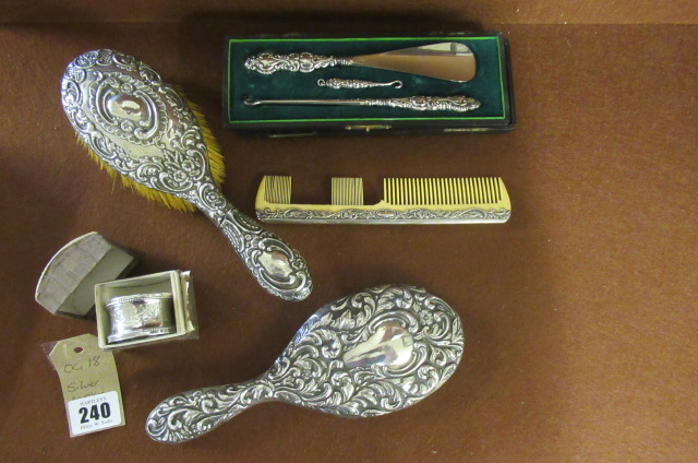 SILVER NAPKIN RING AND BRUSH SET ETC Image