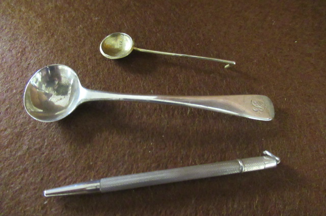 IRISH AND RUSSIAN CONDIMENT SPOONS AND SILVER PENCIL Image