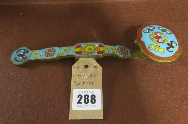 CHINESE BRASS AND CLOISONNE SCEPTRE Image