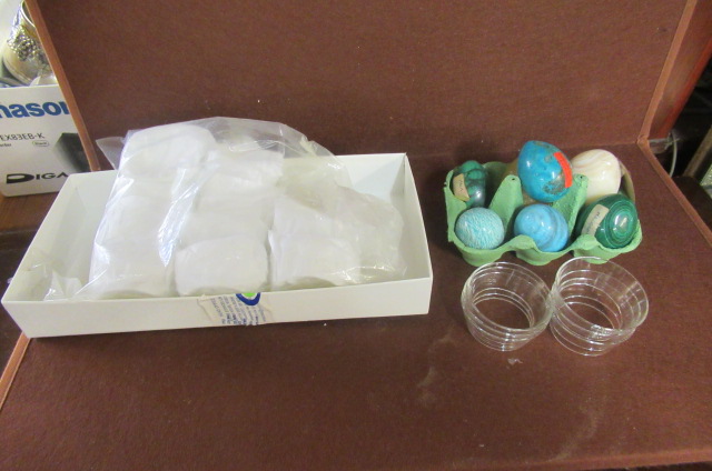 SEVEN SEMI PRECIOUS EGGS AND STANDS Image