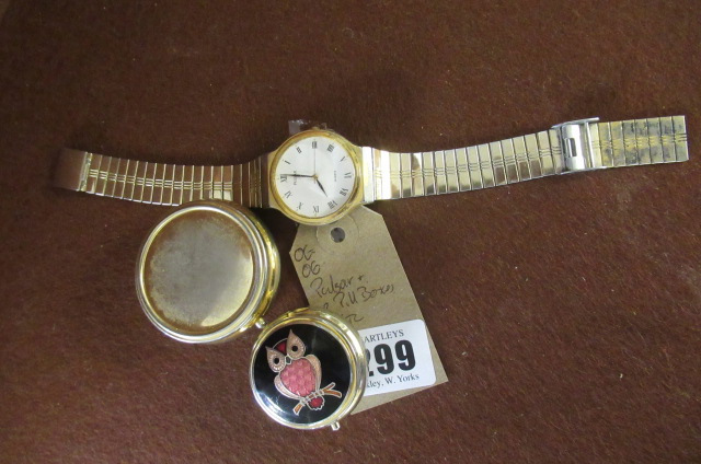 PULSAR WRIST WATCH AND TWO PILL BOXES Image