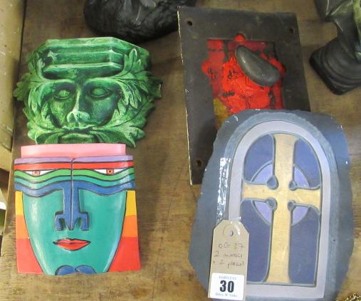 TWO MASKS AND TWO PLAQUES Image