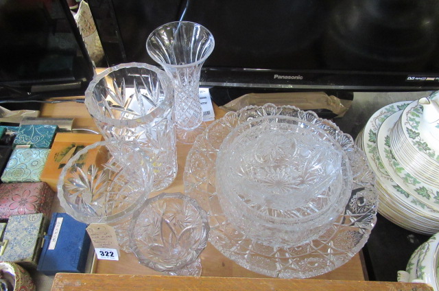 QUANTITY OF CUT GLASS BOWLS AND VASES ETC Image