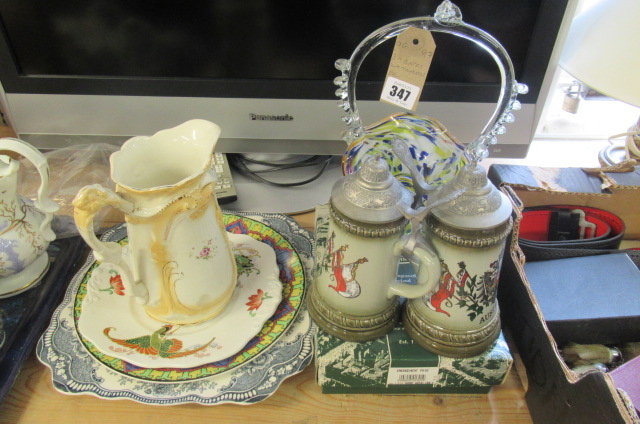 THREE PLATES AND TWO TANKARDS ETC Image