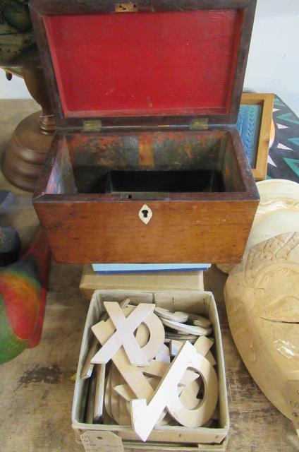 TEA CADDY AND QUANTITY OF WOODEN LETTERS ETC Image