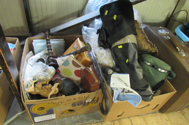 TWO BOXES OF MISCELLANEOUS AND A BOX OF CUSHIONS Image