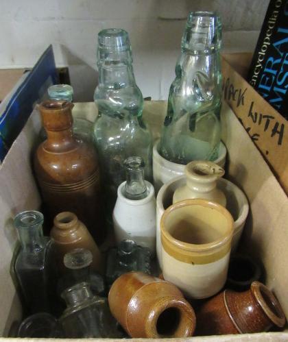 SMALL BOX WITH GLASS BOTTLES ETC Image