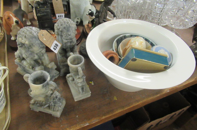 TWO SOAPSTONE TEMPLE DOGS  TWO DRAGONS ETC Image