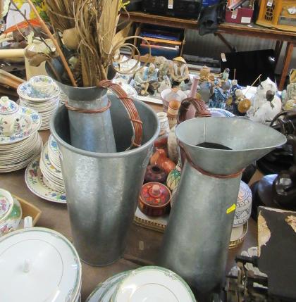 GALVANIZED VASE AND TWO JUGS Image